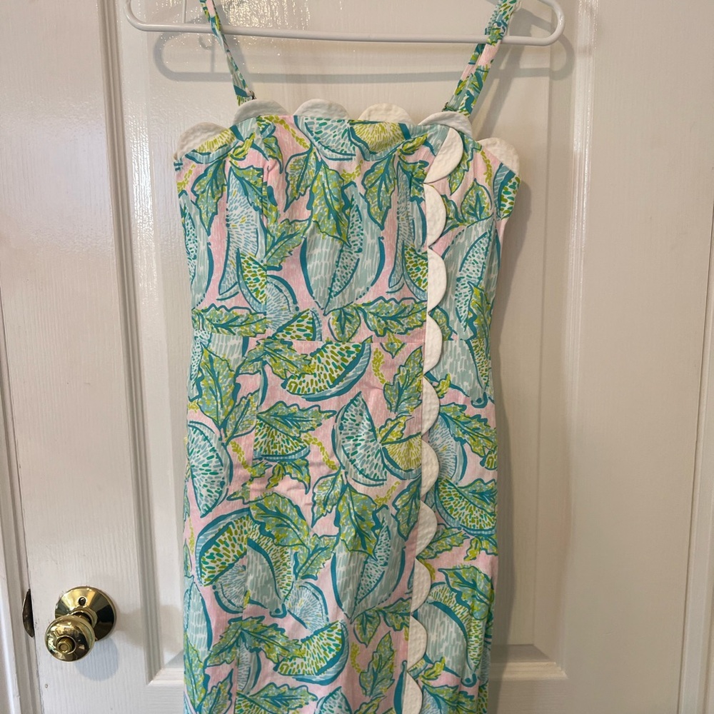 Lilly Pulitzer Mercede Stretch Vitamin Sea pink green turquoise sz 00 scalloped